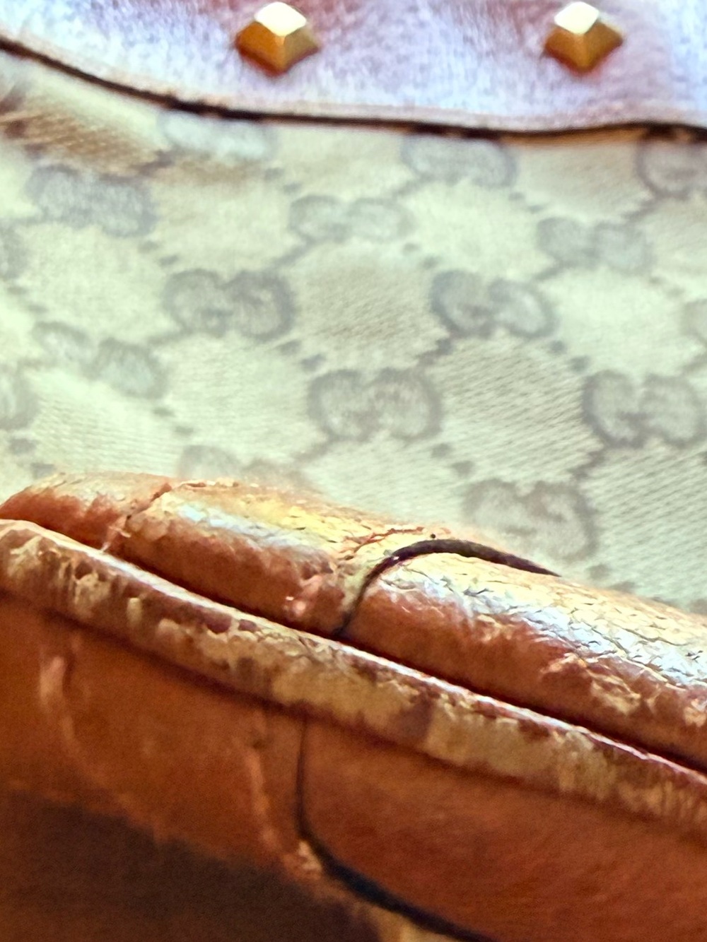Gucci Nail Head Brown GG Canvas Crossbody with Cognac Leather Trim - Picture 10 of 12